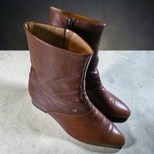 Vintage Stacy Adams Side Zip Ankle Heel Boots Brown Leather Womens Size 11